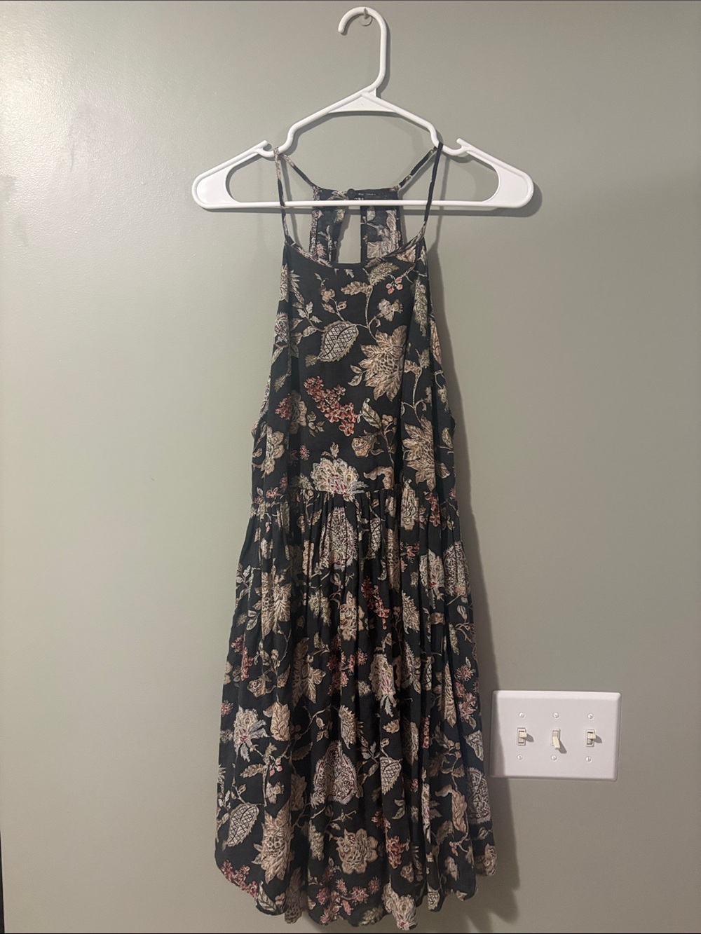 Wishlist Black Halter Maxi Dress with Cream and Dusty Rose Floral Accents